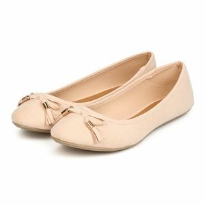 Qupid Bee-01 Nude Bow Tie Tasseled flats
